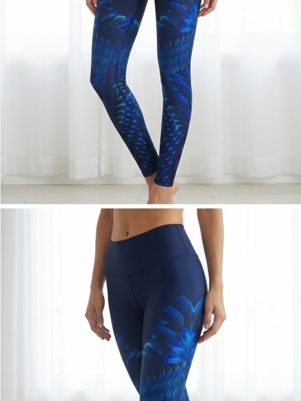 ALO Yoga Navy Blue Airbrush Leggings - blue feather print (Size M)